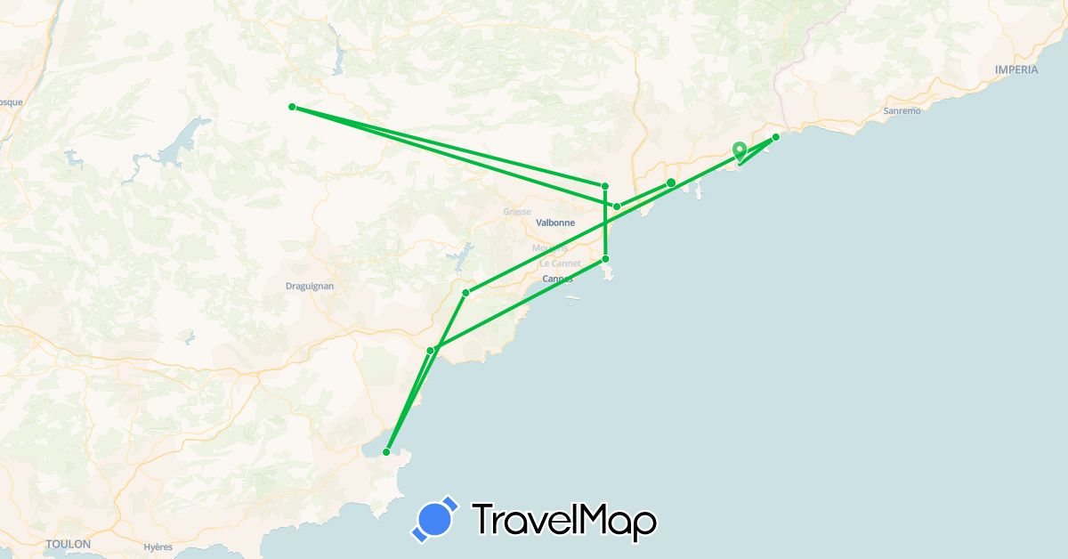 TravelMap itinerary: driving, bus in France, Monaco (Europe)